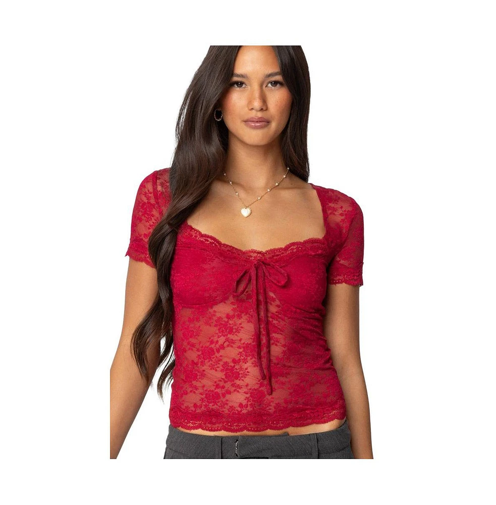 Edikted Women's Roxana Sheer Lace Top