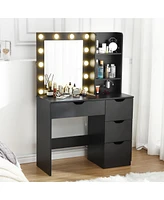 gaomon Makeup Vanity with Lights & Power Outlet, Vanity Table with 4 Drawer