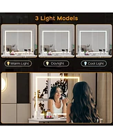 gaomon Vanity Desk, Makeup Vanity Desk with Touch Light Mirror and Power Outlet