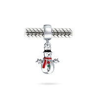 Bling Jewelry Christmas Crystal Snowman Dangle Charm Bead .925 Sterling Silver