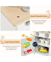 Gymax Wooden Pretend Play Kitchen Set for Kids Toddlers w/ Accessories & Sink