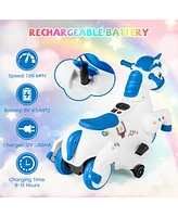 Gymax 12V Kids Ride on Unicorn Toy w/ Training Wheels Music One-button Start Horse Toy