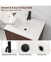 Gymax 25 Inch Wooden Bathroom Vanity Sink Combo with Open Shelf & Sink & Pop Up Drain