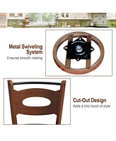 Gymax Set of 4 360° Swivel Bar Stools Dining Chairs Rubber Wood Leather Padded Seat Brown & Black