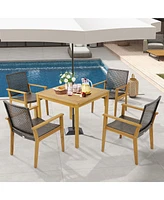 Gymax Outdoor Rattan Chair Set of 4 Patio Pe Wicker Dining Chairs w/ Sturdy Acacia Wood Frame