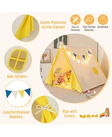 Gymax Kids Play Tent Triangular Kids & Toddlers Tent with Solid Wood Frame