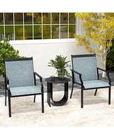 Gymax Set of 2 Patio Dining Chairs Outdoor Armchairs w/ Sturdy Metal Frame Blue