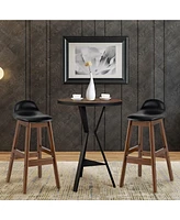 Gymax Set of 4 Upholstered Pu Leather Barstools 27.5'' Wooden Dining Chairs Black & Brown