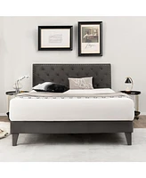 Gouun Queen Size Upholstered Platform Bed with Tufted Headboard-Queen Size