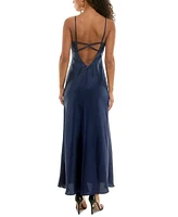 B Darlin Juniors' Emma Satin Strappy Scoop-Back Gown