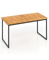 Gouun Acacia Wood Dining Table for 6 People with Slatted Tabletop and Umbrella Hole