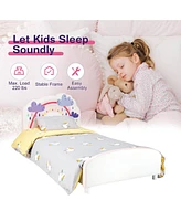 Gouun Kids Twin Size Upholstered Platform Wooden Bed with Rainbow Pattern