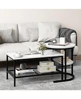 Gouun Set of 2 Nesting Table with Extra Storage Shelf for Living Room