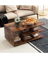 Gouun Rectangular Table with L-shaped Middle Shelf