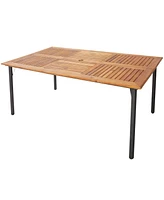 Gouun Patio Acacia Wood Dining Table with Umbrella Hole and Metal Legs