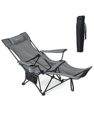 Gouun Camping Lounge Chair with Detachable Footrest Adjustable Backrest