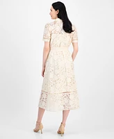 Anne Klein Women's Floral-Lace Tie-Waist Shirtdress