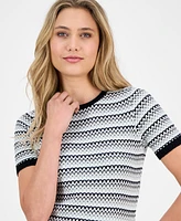 Anne Klein Women's Stripe Stitch Crewneck Top