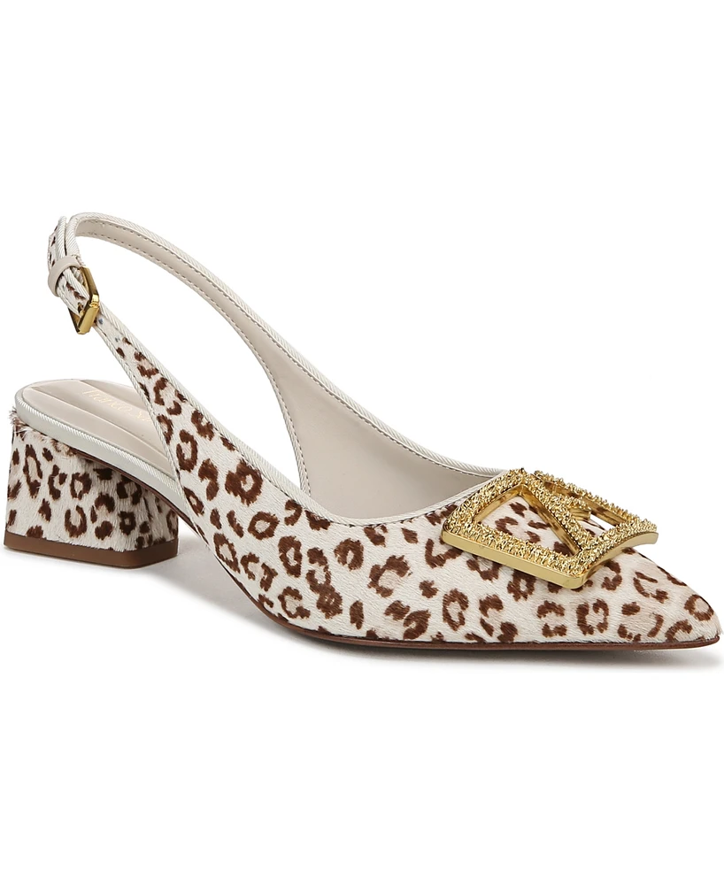 Franco Sarto Women's Racer Ornament Pointed Toe Block Heel Slingback Pumps