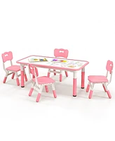 Gouun Kids Table and Chairs Set for 4 with Graffiti Desktop