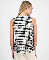 Anne Klein Women's Printed Sleeveless V-Neck Shell Top