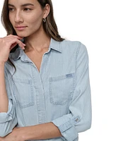 Dkny Jeans Women's Roll-Tab-Sleeve Button-Front Shirt