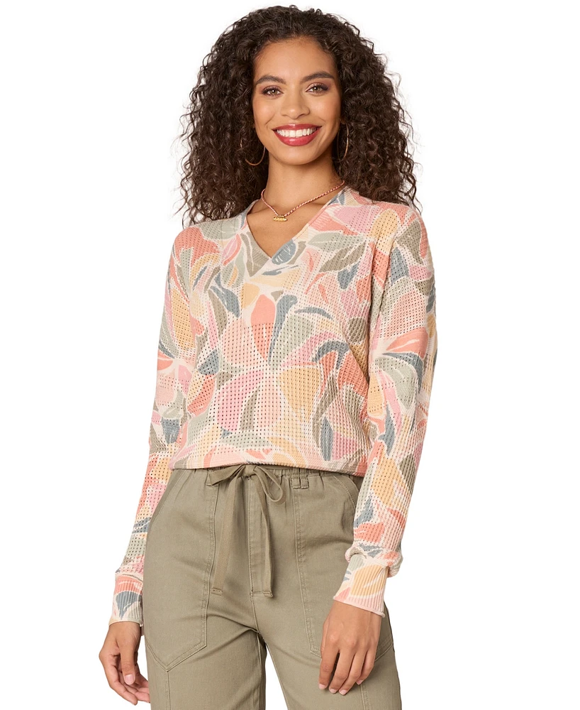 Democracy Petite Printed V-Neck High-Low Sweater