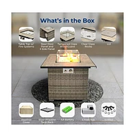 SereneLife 40,000 Btu Wicker Propane Gas Fire Pit Table with Tempered Glass Wind Guard