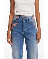 Desigual Women's Long denim pants with flowers