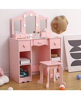 gaomon Kids Vanity Set, Princess Makeup Table and Chair with Vanity Table