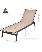 Gouun Outdoor Reclining Chaise Lounge Chair with 6-Position Adjustable Back