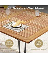 Gouun 86.5 Inch Rectangular Patio Dining Table for 8 with Acacia Wood Tabletop and Umbrella Hole-86.5 inches