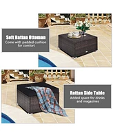 Gouun 4 Pieces Ottoman Garden Patio Rattan Wicker Furniture Set with Cushion