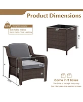 Gouun 3 Pieces Outdoor Rattan Furniture Set with Cushions and Tempered Glass Table