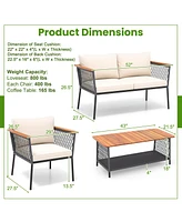Gouun 4 Piece Patio Rattan Furniture Set with 2-Tier Table