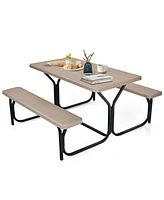 Gouun Hdpe Outdoor Picnic Table Bench Set with Metal Base