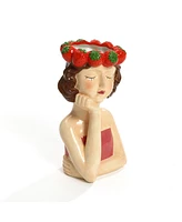 LuxenHome Lady Strawberries Ceramic 11.4-Inch Tall Sculpture Vase