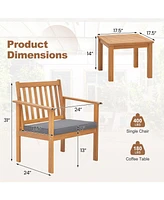 3 Pieces Patio Wood Furniture Set with soft Cushions for Porch