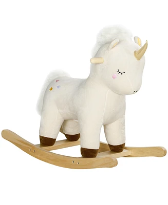 Qaba Rocking Horse Plush Ride on Unicorn with Realistic Sound for 2-4 Years