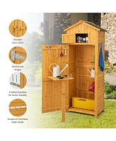 Gouun 71 Inch Tall Garden Tool Storage Cabinet with Lockable Doors and Foldable Table