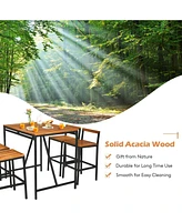 Gouun 5 Pieces Outdoor Acacia Wood and Pe Rattan Bar Set