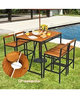 Gouun 5 Pieces Outdoor Acacia Wood and Pe Rattan Bar Set