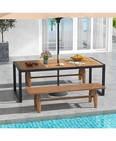 Gouun 79 Inch Acacia Wood Patio Table with 1.9 Inch Umbrella Hole for Garden and Poolside