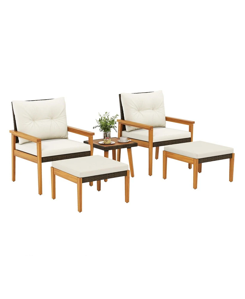 Gouun 5 Piece Rattan Furniture Set with Square Table