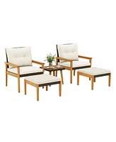 Gouun 5 Piece Rattan Furniture Set with Square Table