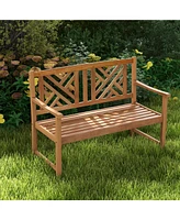 Gouun 2-Person Wooden Outdoor Bench with Cozy Armrest and Backrest