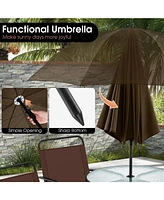 Gouun 6 Pieces Patio Dining Set Folding Chairs Glass Table Tilt Umbrella for Garden