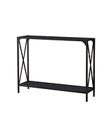 Kings Brand Furniture Kandin Metal Console Table with Glass Top, Pewter/Black