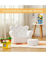 Gouun Children Upholstered Princess Sofa with Ottoman and Diamond Decoration for Boys and Girls