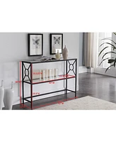 Kings Brand Furniture Loyd Metal with Glass Shelf Console Table, Black/Brushed Copper